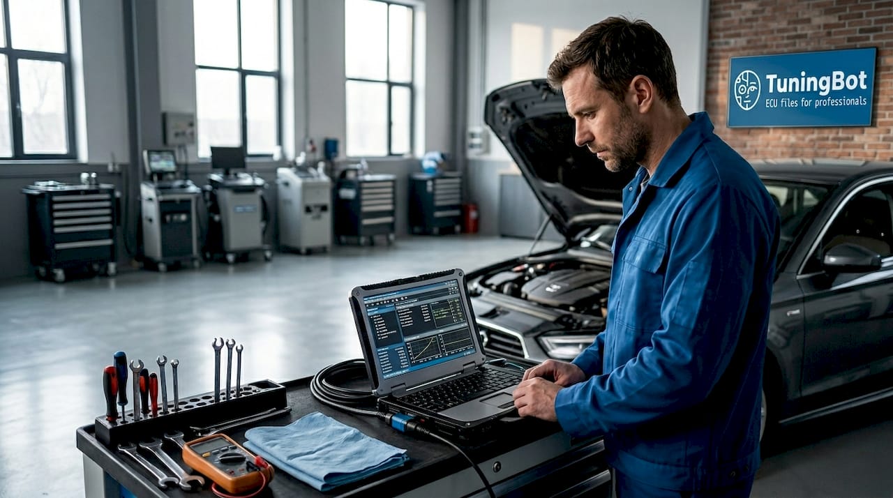 Technician Tuning Car Ecu In Workshop