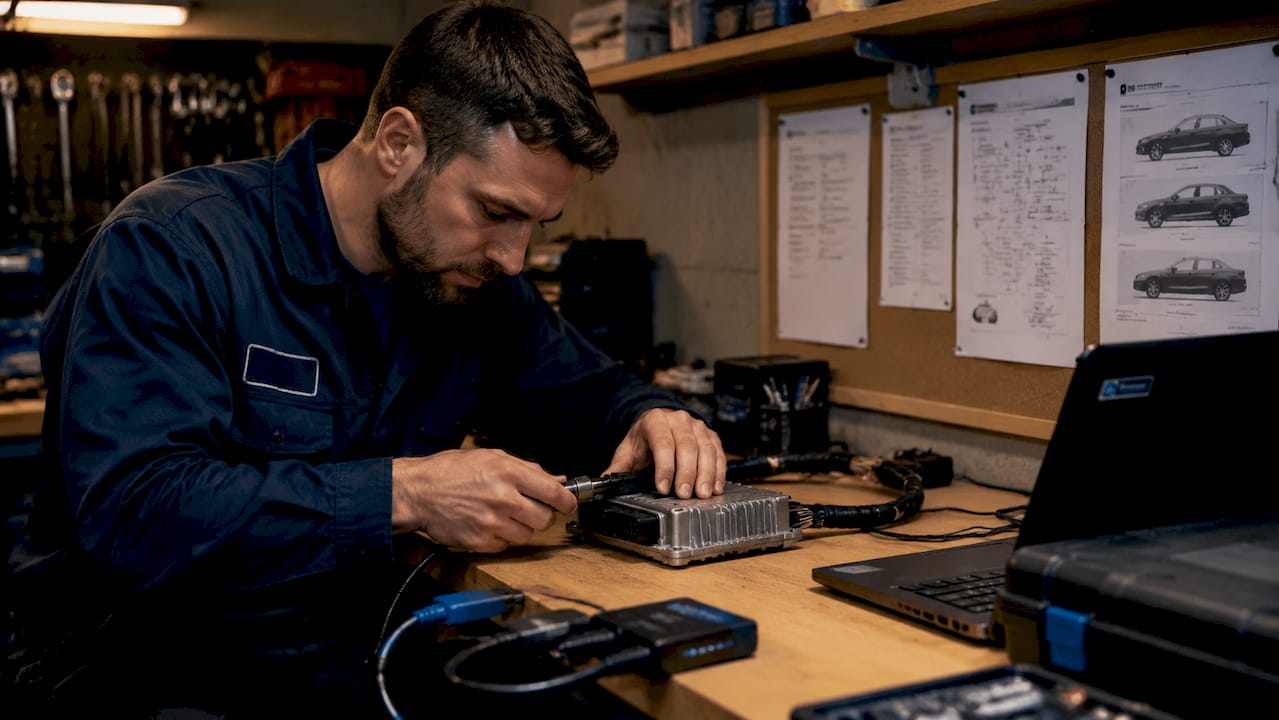Technician Connecting Marelli Ecu Tuning Hardware