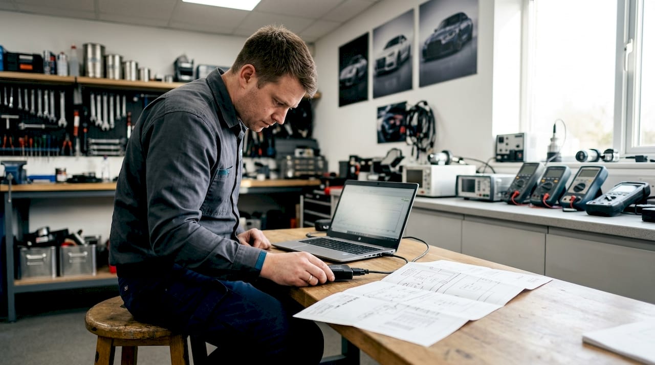 Engineer Reviewing Ecu Remap File Schematic