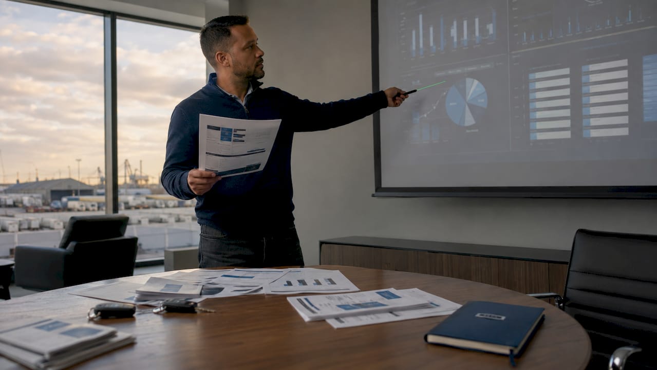 Fleet Manager Reviewing Vehicle Performance Reports