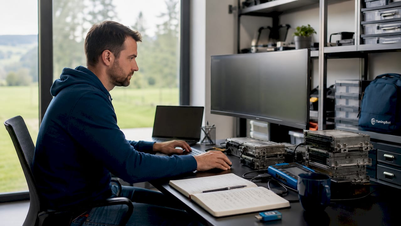Ecu Engineer Working At Tuning Portal Desk