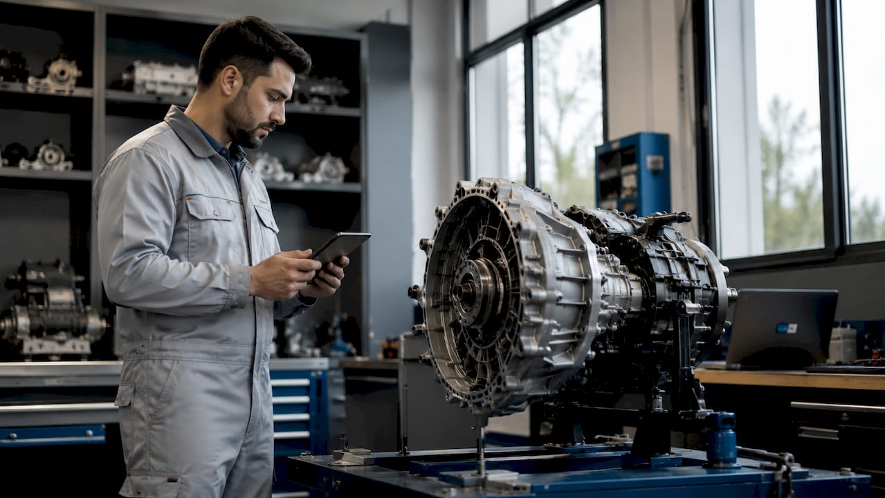 Dsg Tuning Explained: Performance Gains And How It Works Technician Inspecting Dsg Transmission In Workshop