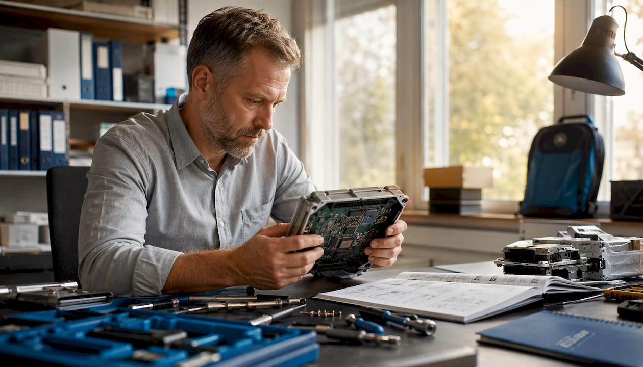 Bosch Ecu Explained: Function, Hardware, And Tuning Engineer Inspecting Bosch Ecu At Workbench