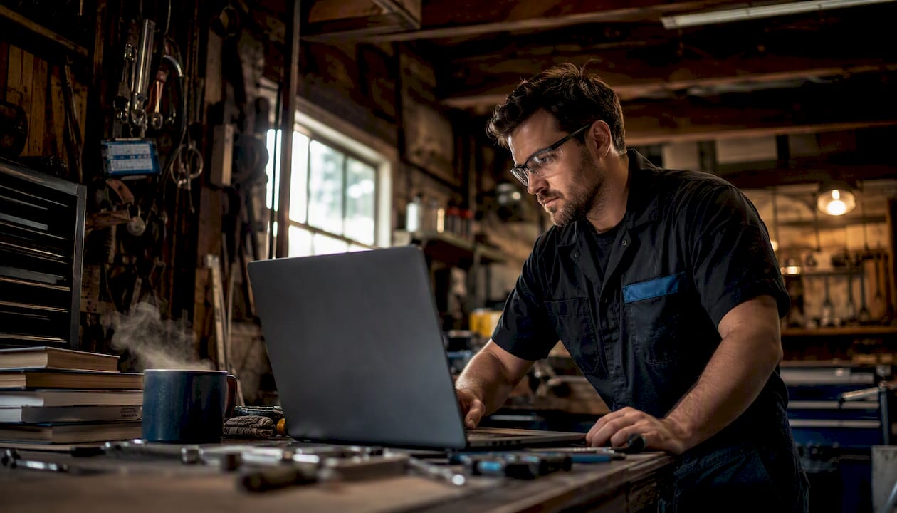 Technicien analysant le calibrage de l'UCE d'une voiture