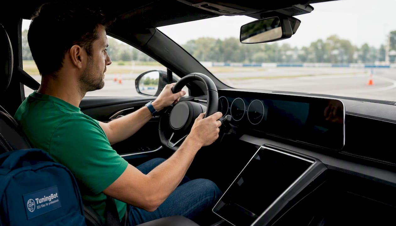 Driver Testing Turbocharged Car On Track