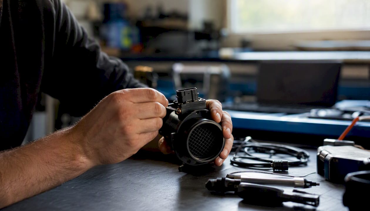 Hands Calibrating A Mass Airflow Sensor