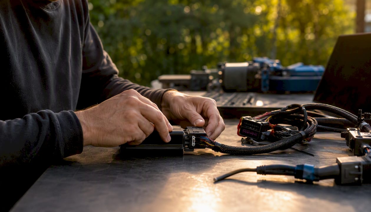 Hands Connecting Ecu Flasher Cables