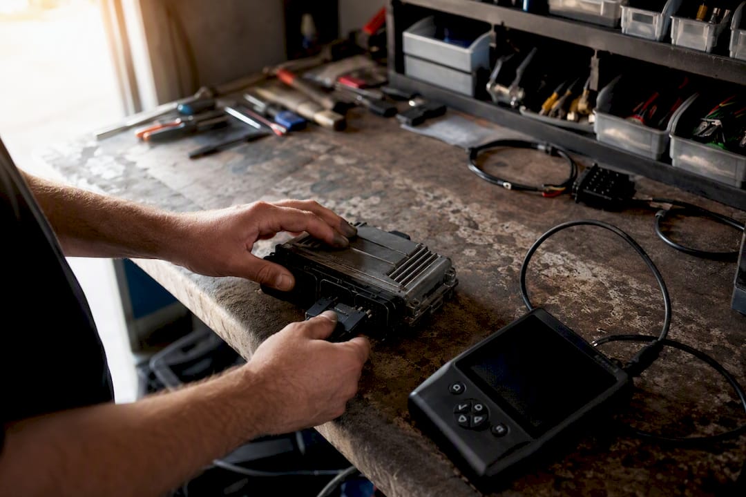 Technician Backing Up Ecu With Tuning Device