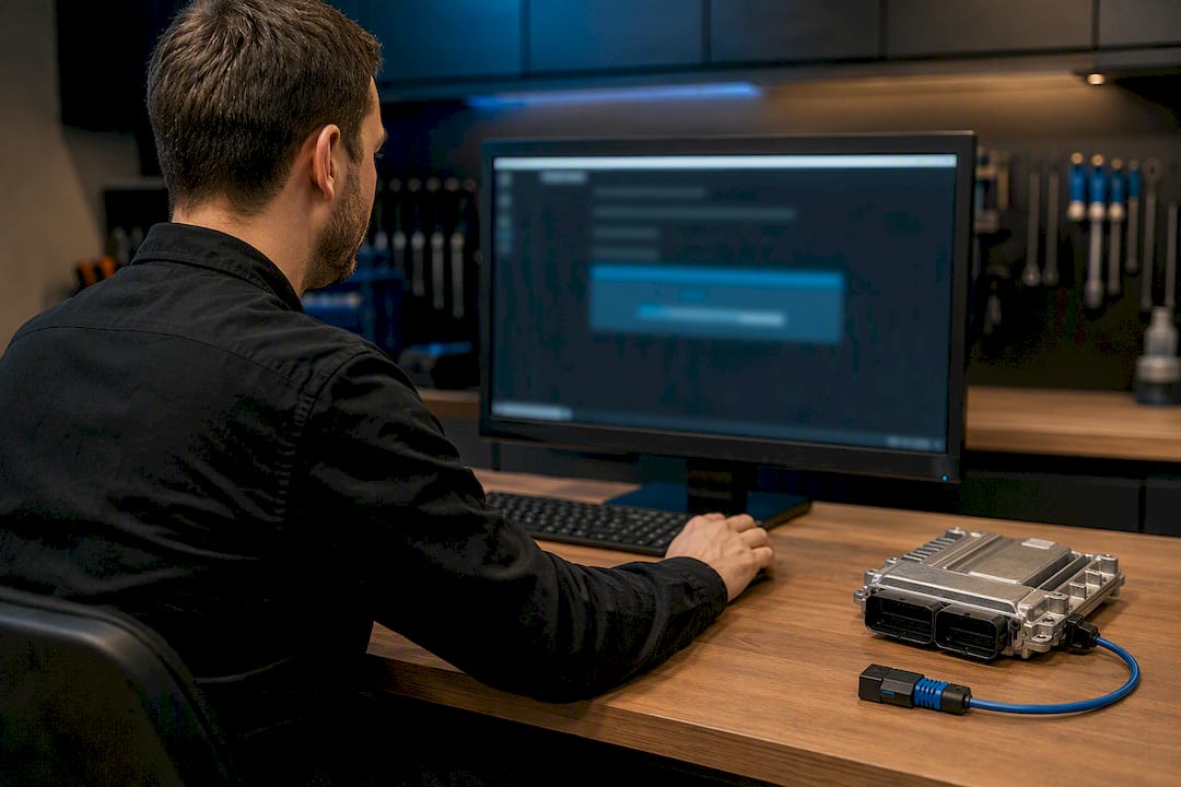 Ecu File Service Cost: What A Workshop Quote Includes Ecu File Service Cost — Calibration-File Work At A Workshop Computer