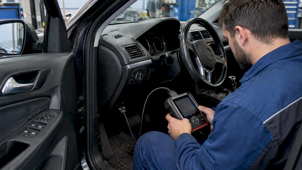 New Genius Tuning Guide: File Handling And Recovery New Genius Tuning Guide: Technician Using A Handheld Tool At A Vehicle