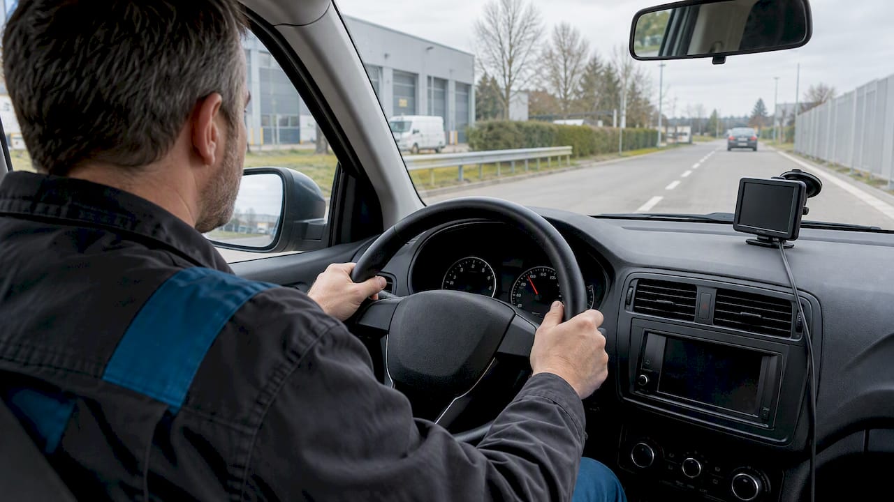 Speedometer Calibration: Measurement And Correction Speedometer Calibration: Driver Comparing The Instrument Cluster With A Mounted Navigation Device