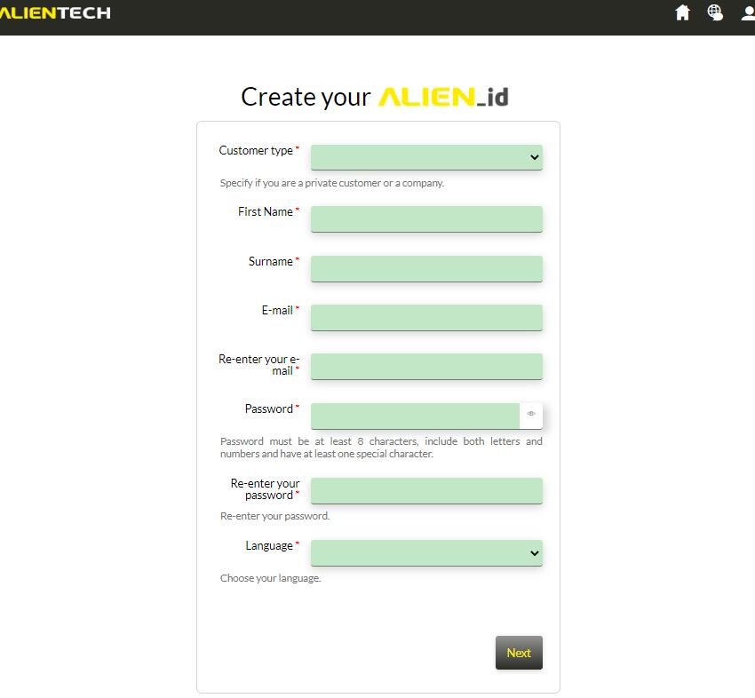 Alientech KESS3 registration step 3 - fill form