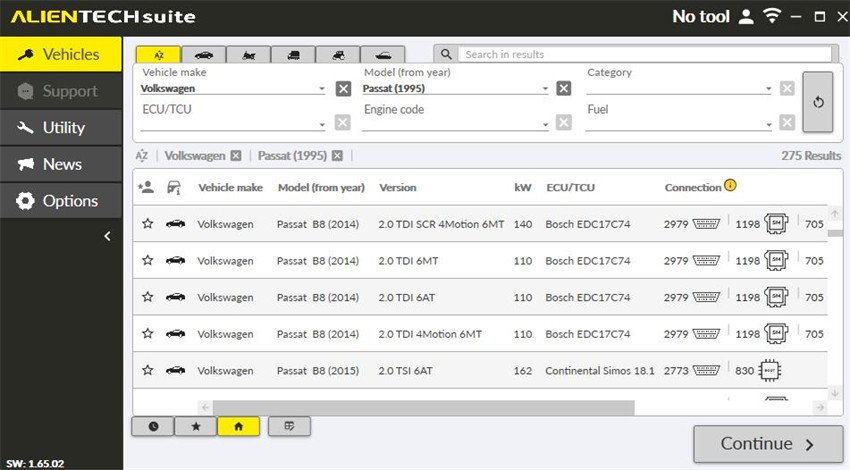 KESS3 vehicle selection