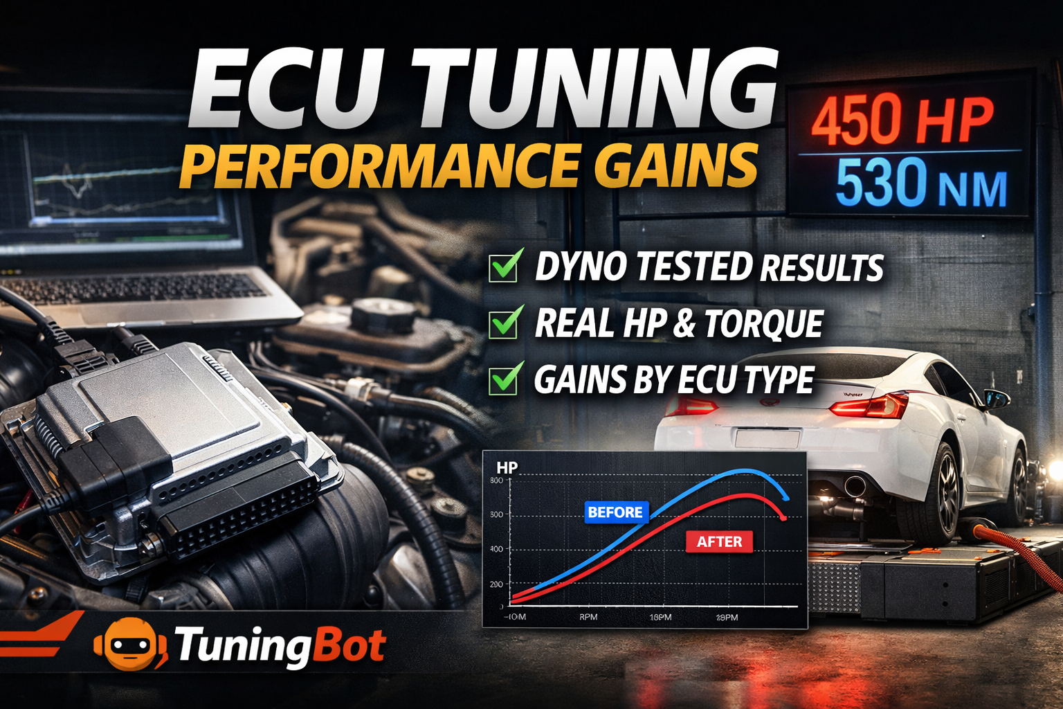 Ecu Tuning Ganancias de rendimiento por Ecu - Dyno probado resultados reales caballos de fuerza y aumento de par motor