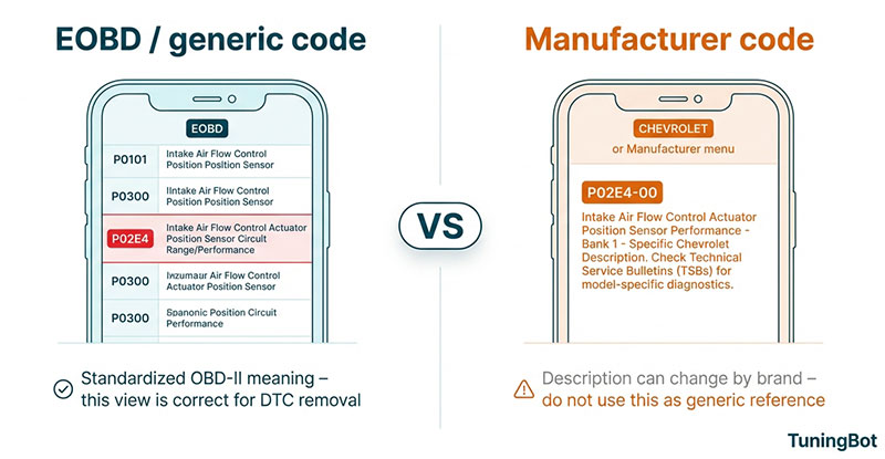 DTC removal generic OBD-II versus manufacturer specific code explanation